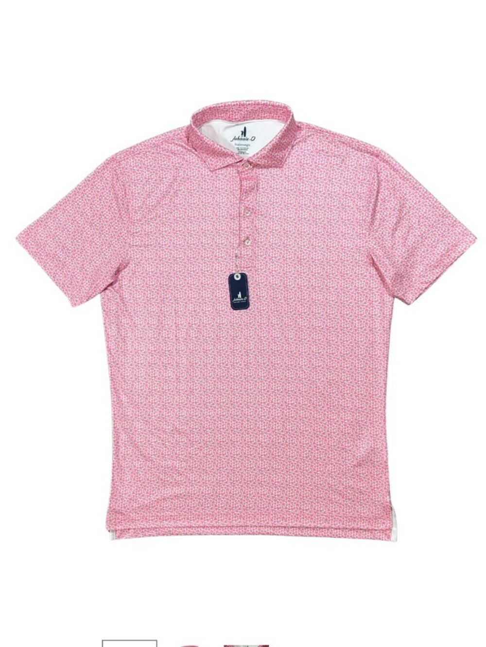 Johnnie-O Azalea Pink Four Leaf Performance Featherweight Golf Polo Floral Geo